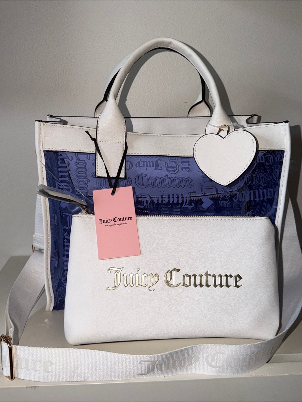 Juicy Couture Heart Dazzling Blue Beachin Tote NWT w/ Cosmetic Bag